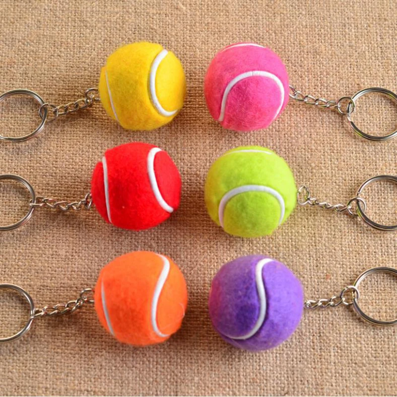 Cute 10 Pcs 4cm PVC Mini Tennis Ball Keychain Key Holder Auto Velvet