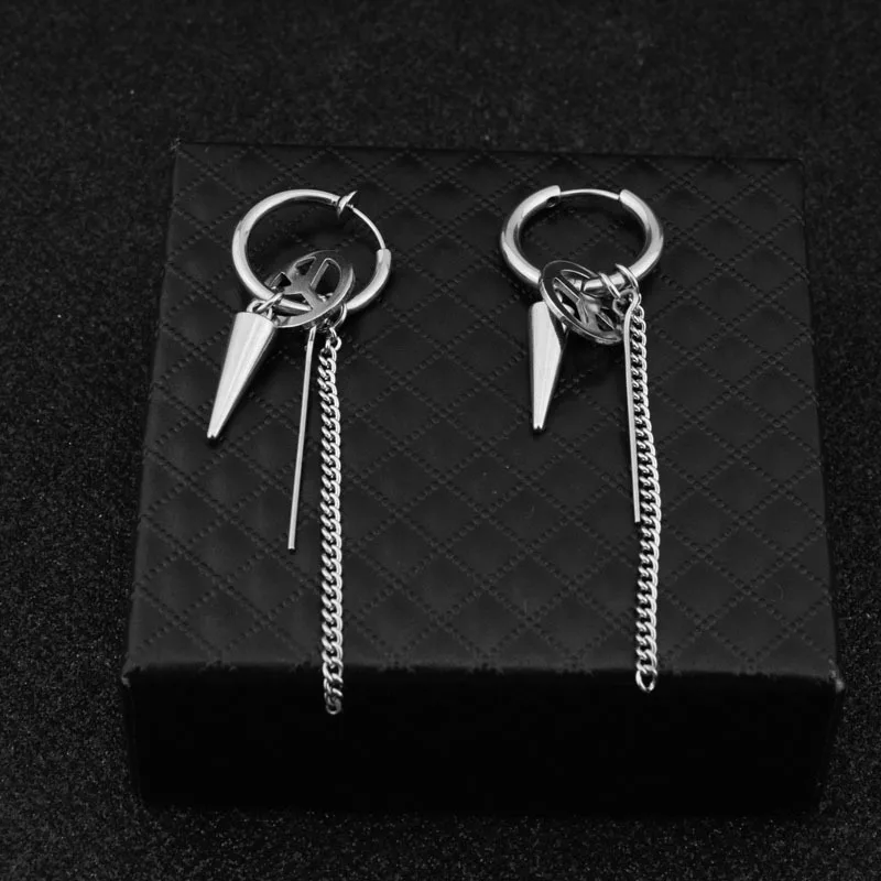 

1 Pcs Silver Long Tassel Kpop Cross Earrings Men boys Earrings Stainless Steel Stud Earrings for Women grils