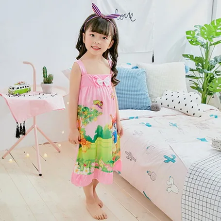 Для девочек; ночные рубашки «Принцесса» Летний Детская одежда без рукавов для детей мультяшная Ночная сорочка для детей Трикотажные Пижамы Yun1 - Цвет: Лаванда