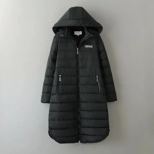 Зимняя куртка, Женское зимнее пальто, женская длинная парка, хлопковое Стеганое пальто, женское ватное пальто размера плюс, XXXL, 4XL, 5XL, 6XL - Цвет: Черный
