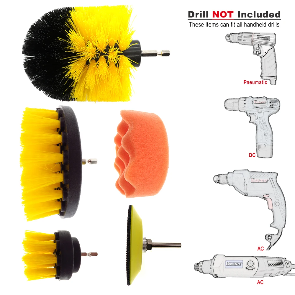 

3Pcs Cleaning Drill Brush Power Scrubber Kit for Car Bathroom Kitchen + 1pc 3" Backup Sanding Pad + 1pc 3" Buffing Sponge Pad