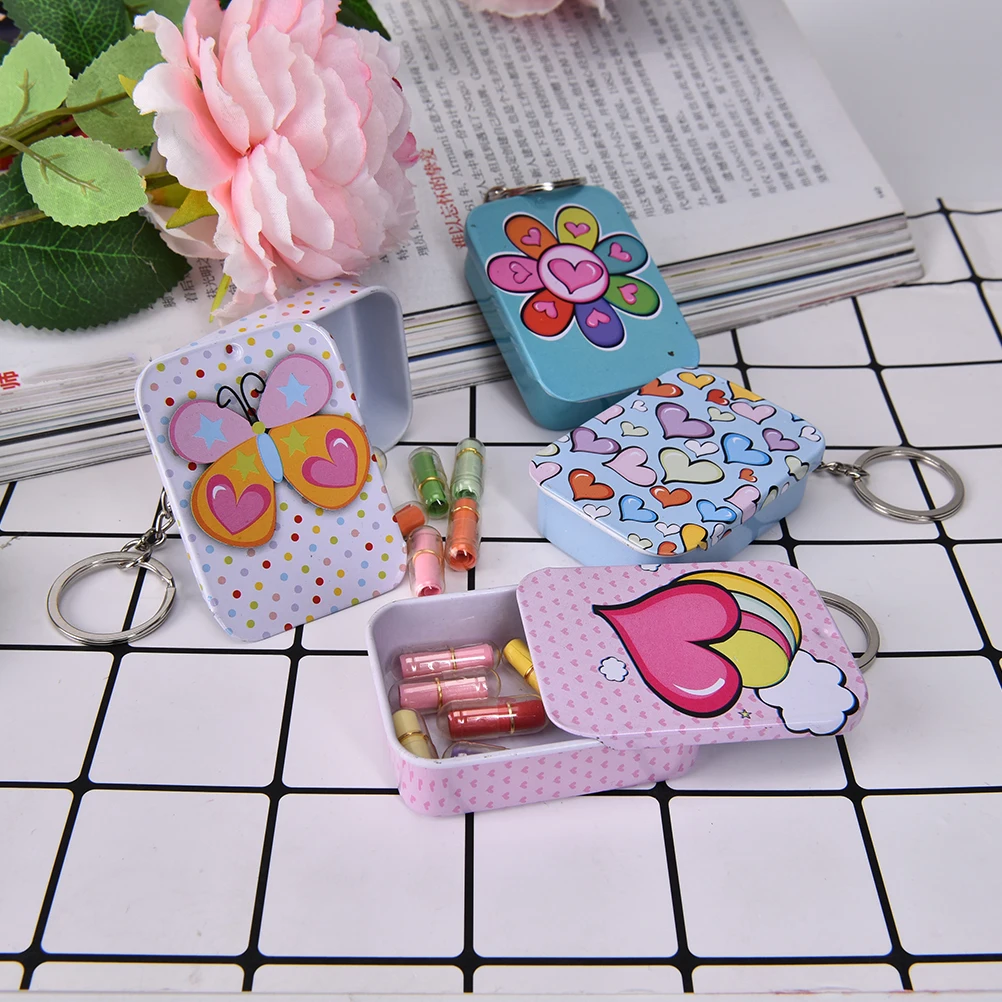 New 1pc Portable square MiNi iron box Key ring xylitol storage box wedding seal Jewelry Pill Cases tin box cable organizer
