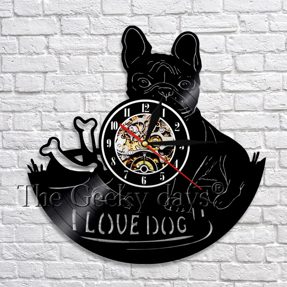

French Bulldog Wall Clock Modern Design Animal Vinyl Wall Clock Dog Puppy Vinly Record Clock Nursery Decor For Dog Lover