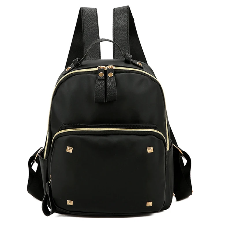 Nylon Women Backpack Fashion Cheap Student Backpack Rivet Leather