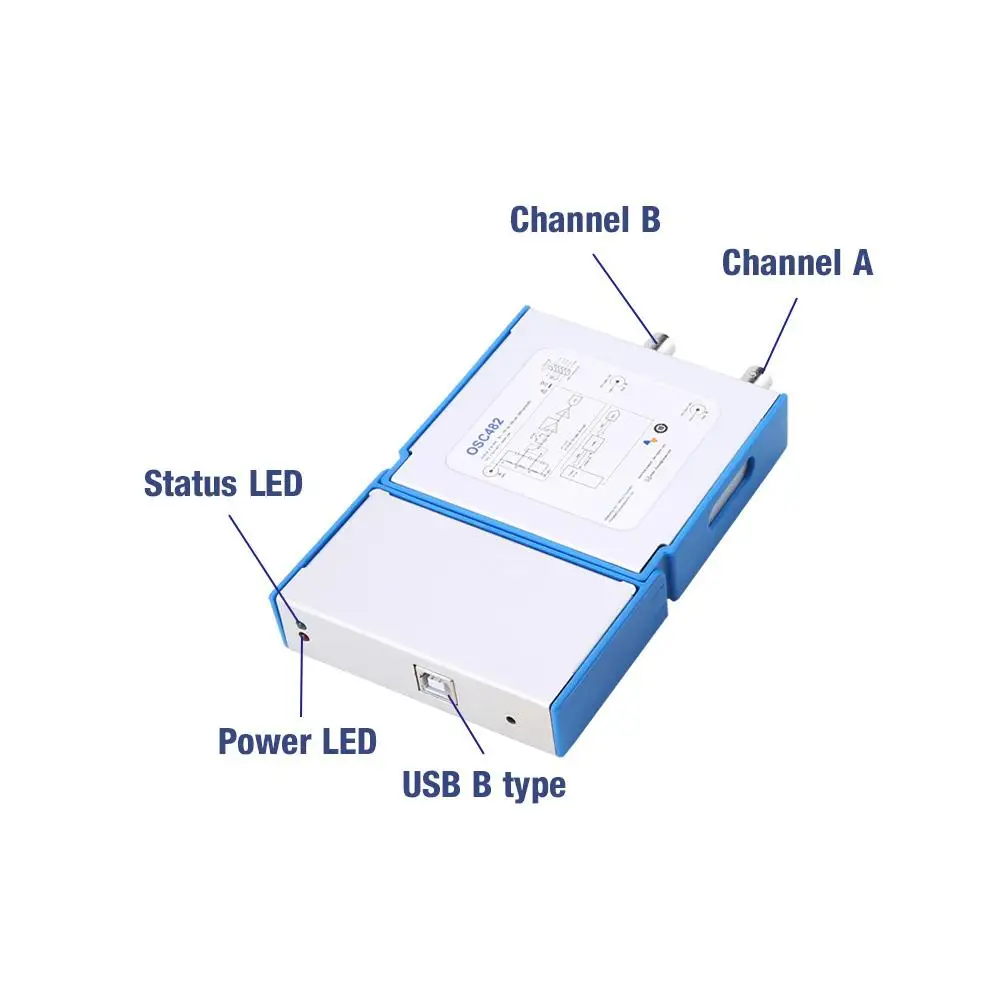 OSC482 цифровой осциллограф ПК виртуальный цифровой портативный осциллограф 2 канала полосы пропускания 20 МГц выборочные данные 50 м