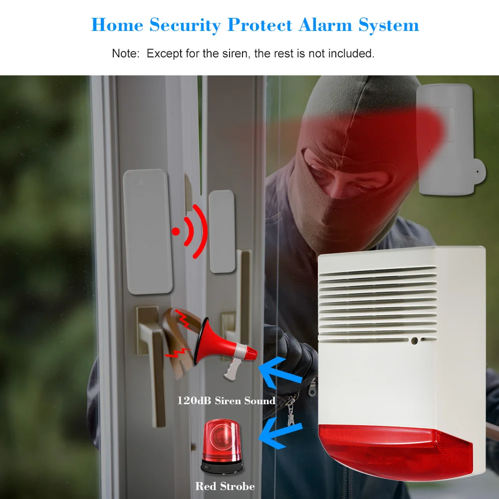 

Wired Strobe Siren Sound Light Alarm Red Flashlight Horn 120dB Alarm Sound Speaker Waterproof for Intrusion Safety Fire Alarm