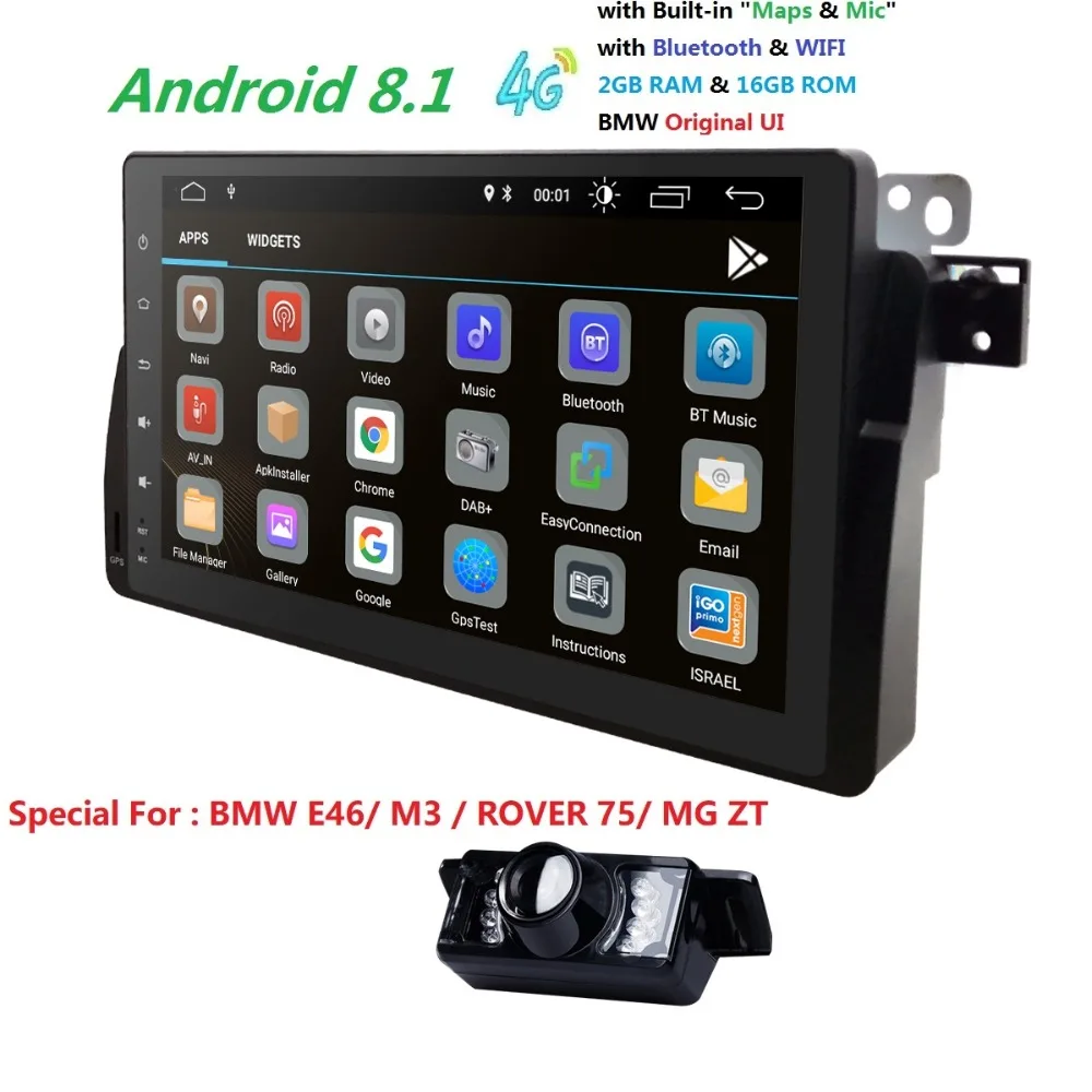 Excellent Hizpo Car Multimedia Player GPS Android 8.0/8.1 Car Radio 1 Din For BMW/E46/3 Series Canbus Bluetooth Radio Rear View Camera DSP 2