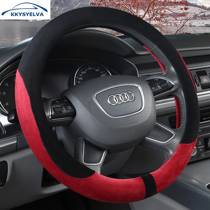 KKYSYELVA Car steering wheel cover Winter Red Steering Wheels Interior