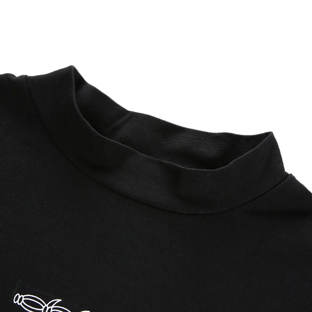 Женская Повседневная облегающая черная футболка с длинным рукавом, укороченный топ с принтом, отстегивающаяся летняя футболка, базовая короткая футболка для женщин