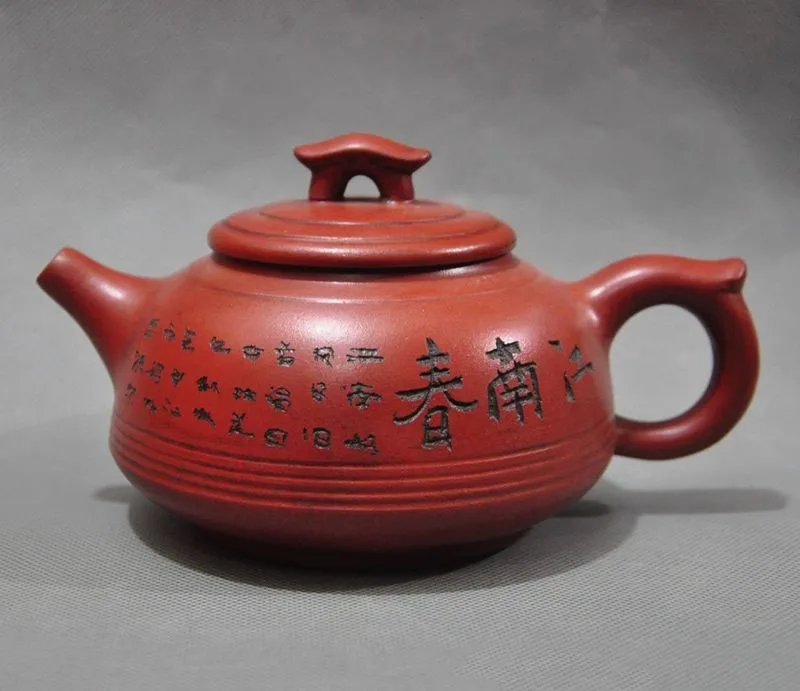 

Old China yixing zisha pottery Carved Calligraphy Literal Teapot Pot Tea makers