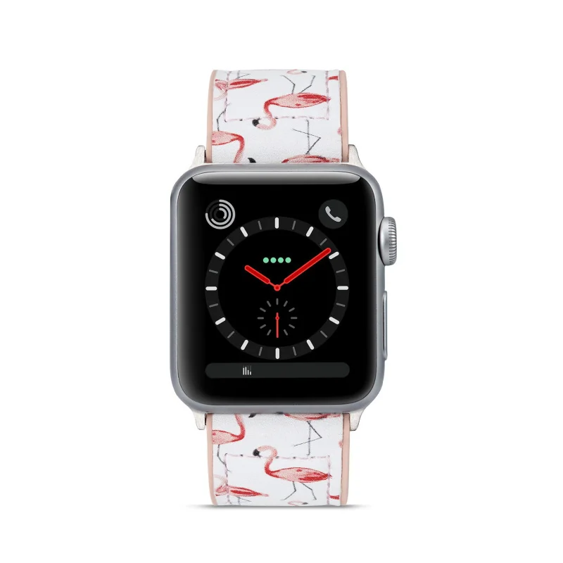 Силиконовый ремешок из натуральной кожи для Apple Watch 5, 4, 3, 2, 1, ремешок 38 мм, 42 мм, 40 мм, 44 мм, фламинго, ремешок для iWatch