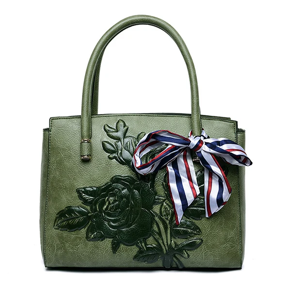 

Women Green Luxury Handbag Bolsa Feminina PU Leather Hand Bag Female Embossed Floral Messenger Crossbody Bag Brand Totes Red