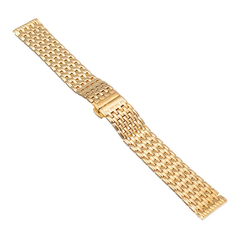 20 22mm Stainless Steel Wrist Watch Band Strap Silver Rose Gold Double Butterfly Clasp Buckle Bracelet For Men Women Relojes