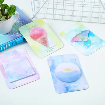 

8 pcs Watercolor sticky note Rainbow cloud Fruit square memo pad Bookmark travel journal sticker Office School supplies F952