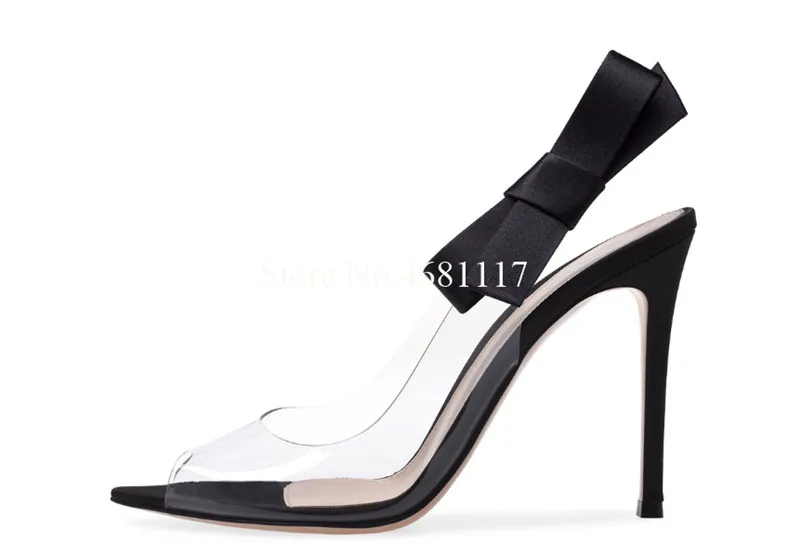 

2019 summer new pointed transparent open toe bow transparent back air sexy thin high heel sandals party wild sandals