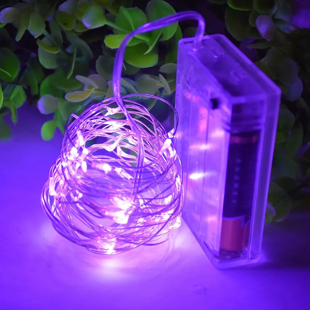 1X (Purple) 2M 20 LEDs Battery Operated Mini LED Copper Wire String