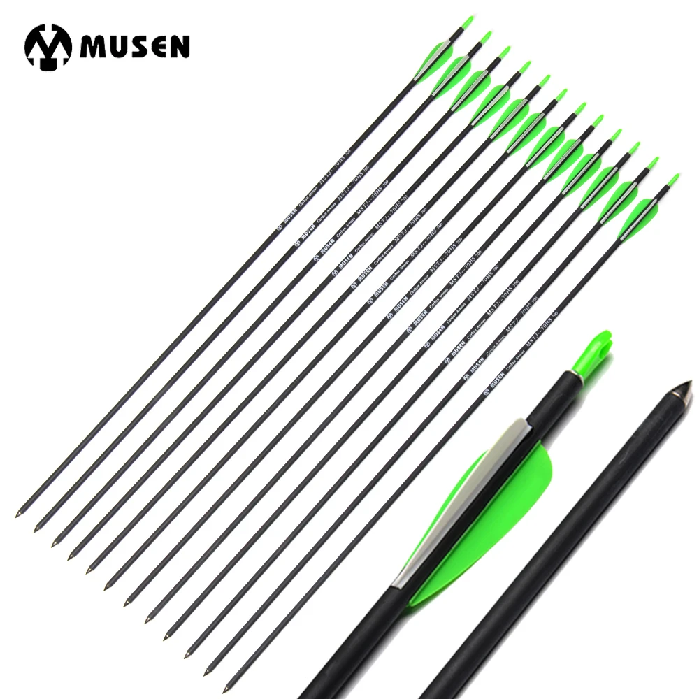 

6/12/24pcs 30 Inches Spine 700 Carbon Arrow with Green White Feature for Compound/Recurve Bow Hunting Shooting