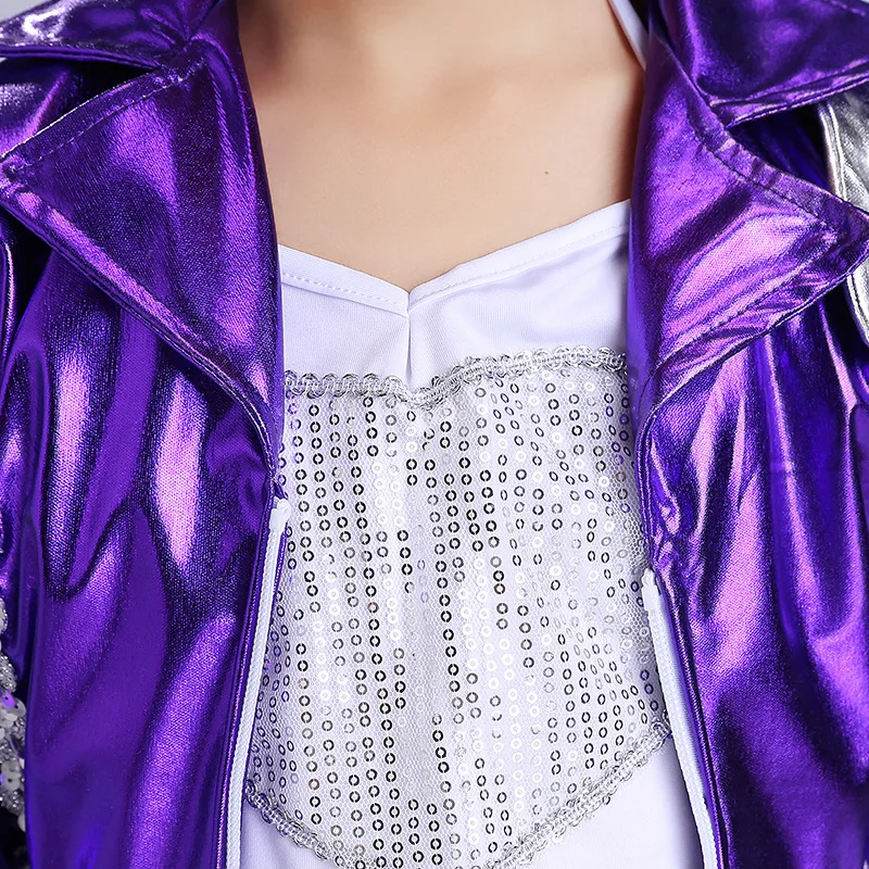 Kid Performance Hip Hop DS Party Show Dancing Clothing set Outfits Girls Sequined PU Ballroom Modern Jazz Dance wear Costumes (4)
