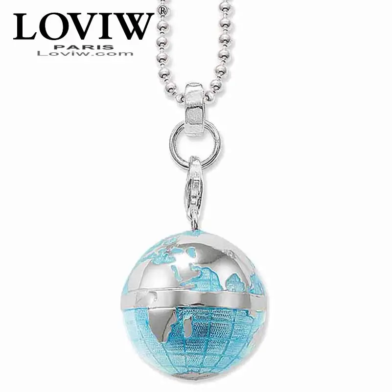 

Necklace 3D Globe Trendy Gift For Women & Men Thomas sabor Style Jewelry 925 Sterling Silver new Fashion hot long chain necklace