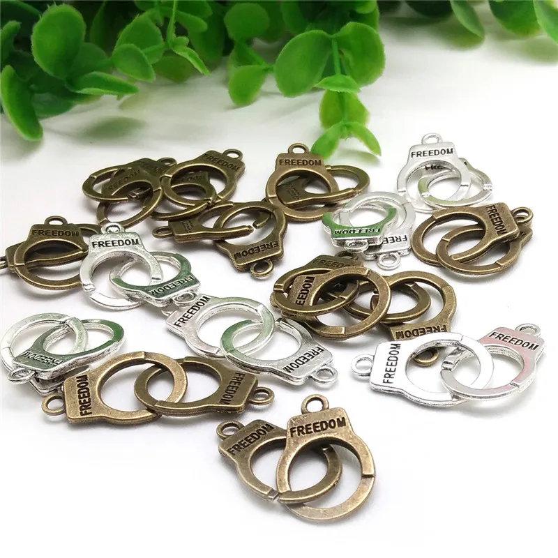 10 pair Retro Zinc Alloy Freedom Handcuffs Charm Clasp For Bracelet Jewelry Making Accessories DIY Jewelry Findings