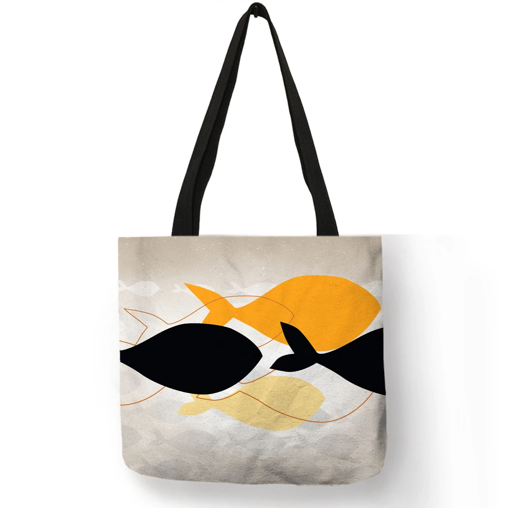 Модные Nordic Стиль рыбы сумка с принтом Лен многоразовые сумки для покупок с принтом путешествия пляжные сумки Портативный чехол