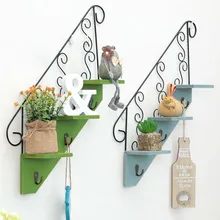 Vintage Wood Iron Storage Shelf With Hooks Retro Wooden Multi Function Wall Hanging Cabinet Antique Rack Flower Pot Holder Decro