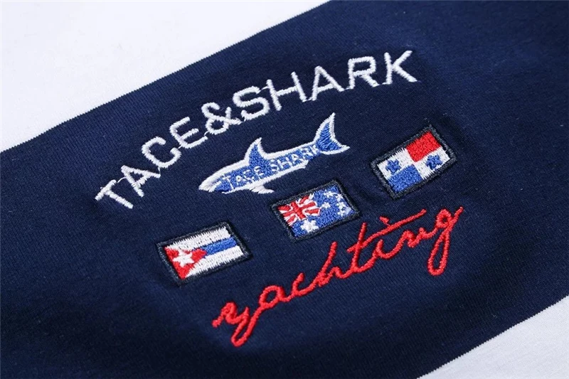 TACE& SHARK, брендовые модные топы и футболки, мужские рубашки поло, летние классические полосатые рубашки с изображением акулы, мужские рубашки поло, мужские рубашки размера плюс