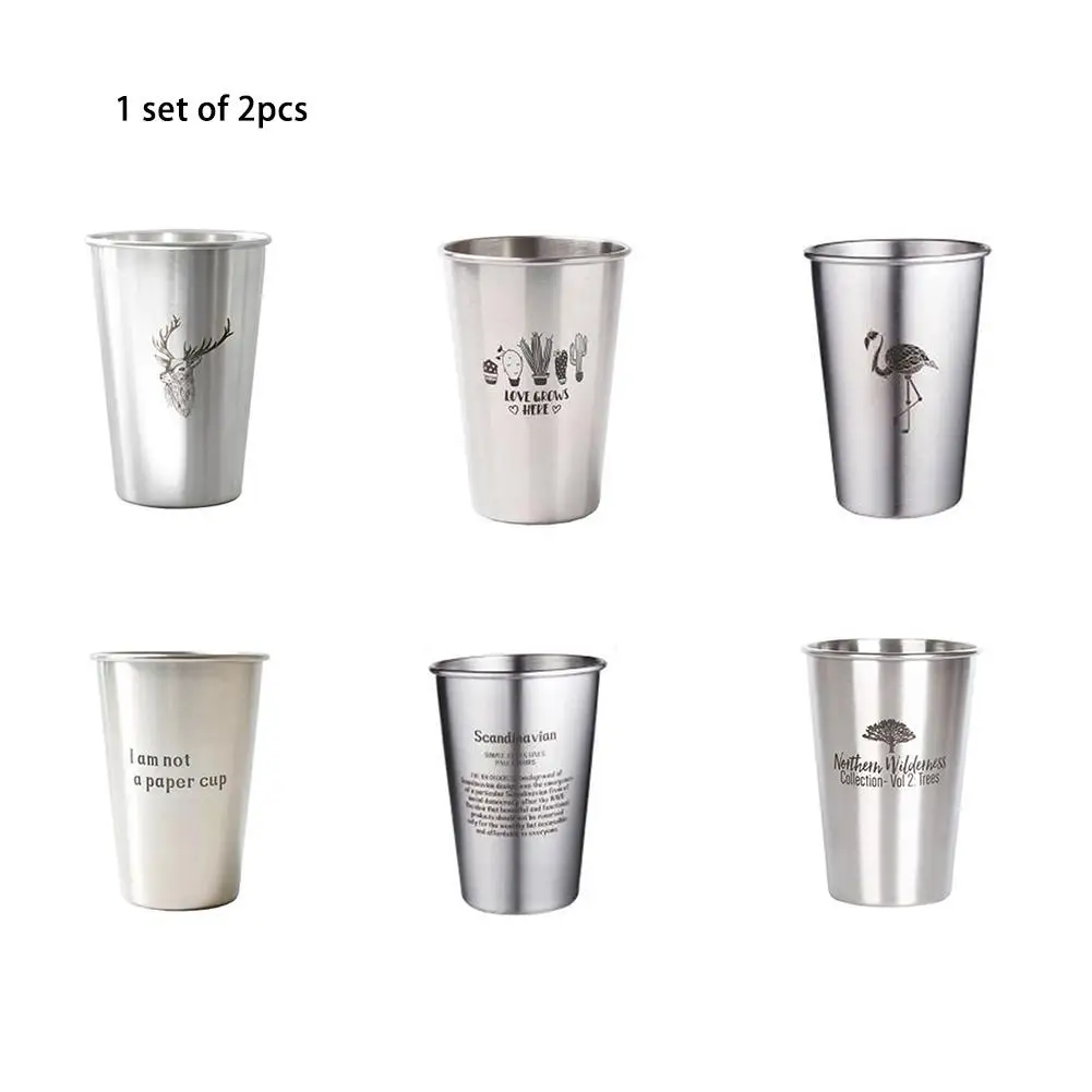 

Nordic Style 304 Stainless Steel Cup Coffee Cold Drink Cup 2PCS / Set Different Styles 500ML