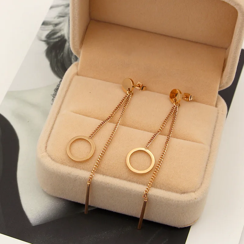 

Fashion Brand Love Chain Round Tassel Circle Drop Earrings Rose Gold Color Stainless Steel Women Party Gift