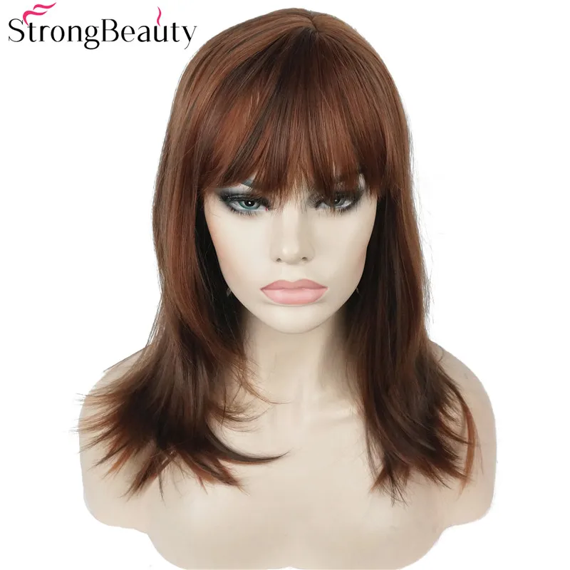 Сильная красота синтетический длинный прямой парики Auburn Mix Bob аккуратная челка прическа для женщин парик