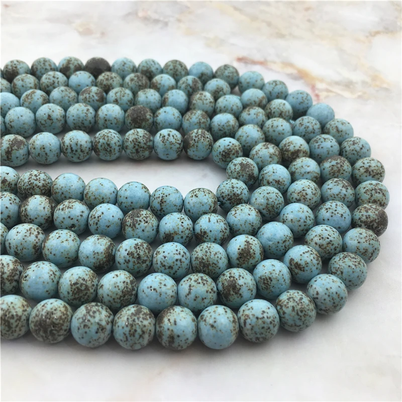 Genuine Natural Bodhi Turquoises Round Beads 6 8MM Blue Mala Howlite Smooth Loose Charm Beads Stone For DIY Jewelry Making