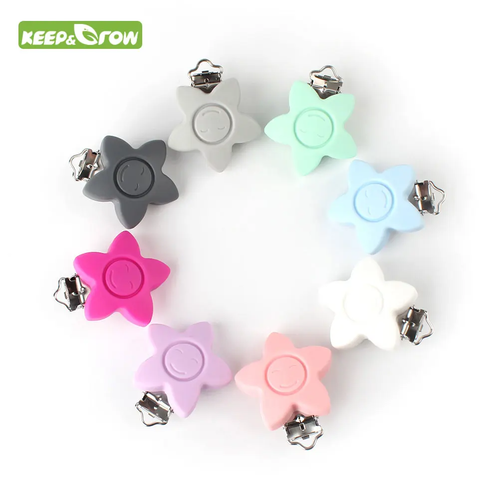 

KEEP&GROW 10Pc Smiling Face Star Baby Pacifier Clips Silicone Mordedor Pacifier Holder Nursing Toy Baby Teether Necklace Clasp