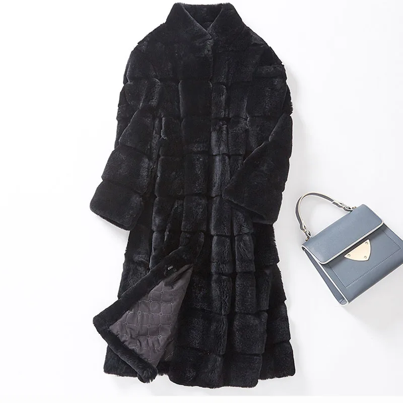 Женское длинное зимнее пальто из натурального меха кролика Рекс 2019|fur coat|fur coat