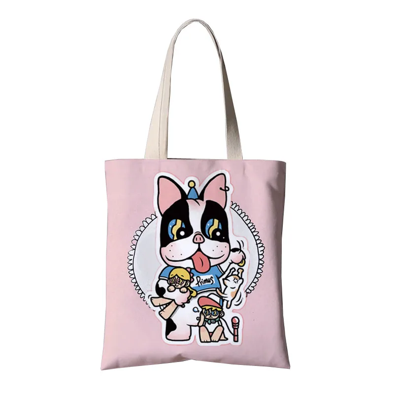 

French Bulldog Print Shopper Bag Canvas School Bags BookBag Kawaii Crossbody Bags for Women Cute Shoulder Bags