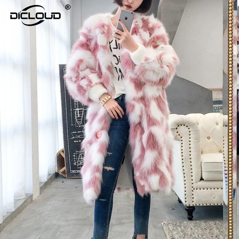 long Fourrure Femmes Fausse Renard short green Chaud Extra 2018 short Hiver Longue Rose Pink Manteaux Moelleux De green long Veste Blanc Épaissir Pardessus Manteau Chaude pink wX407IxX