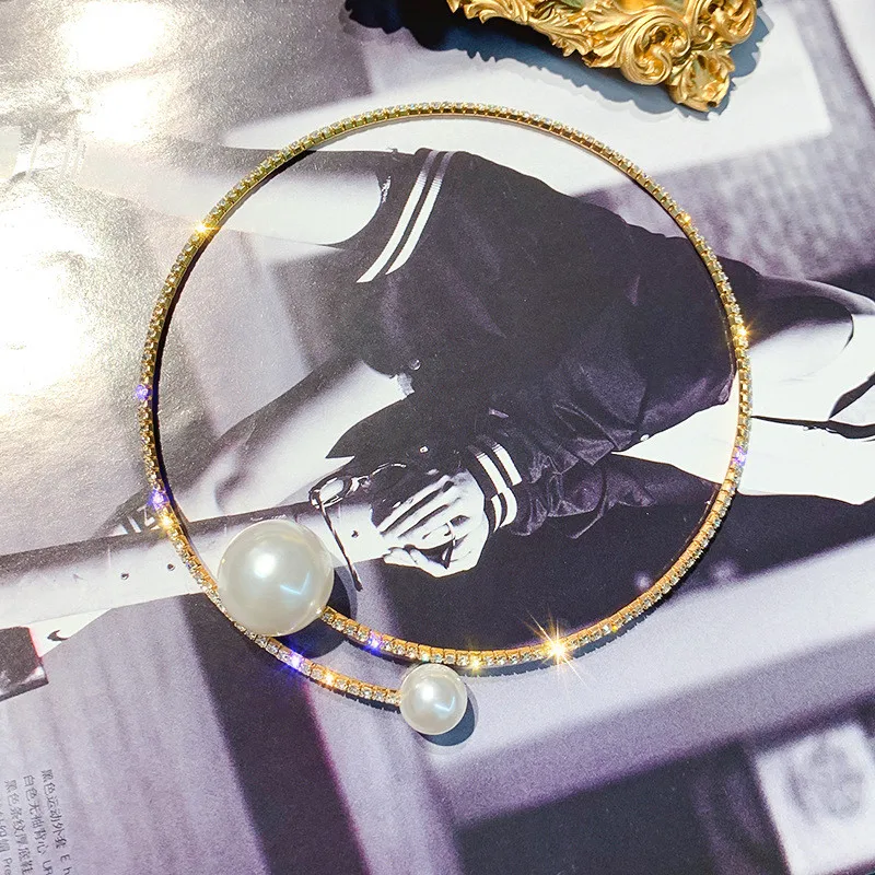 FYUAN колье из искусственного жемчуга ожерелья для женщин Bijoux Золото Серебро Цвет Стразы Torques ожерелья массивные ювелирные изделия - Окраска металла: gold
