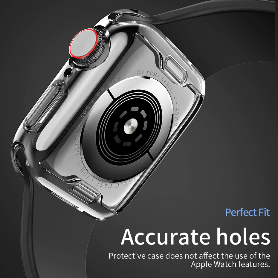 HOCO Чехол для Apple Watch 5 40MM 44MM Прозрачная защитная крышка экрана TPU Полный прозрачный