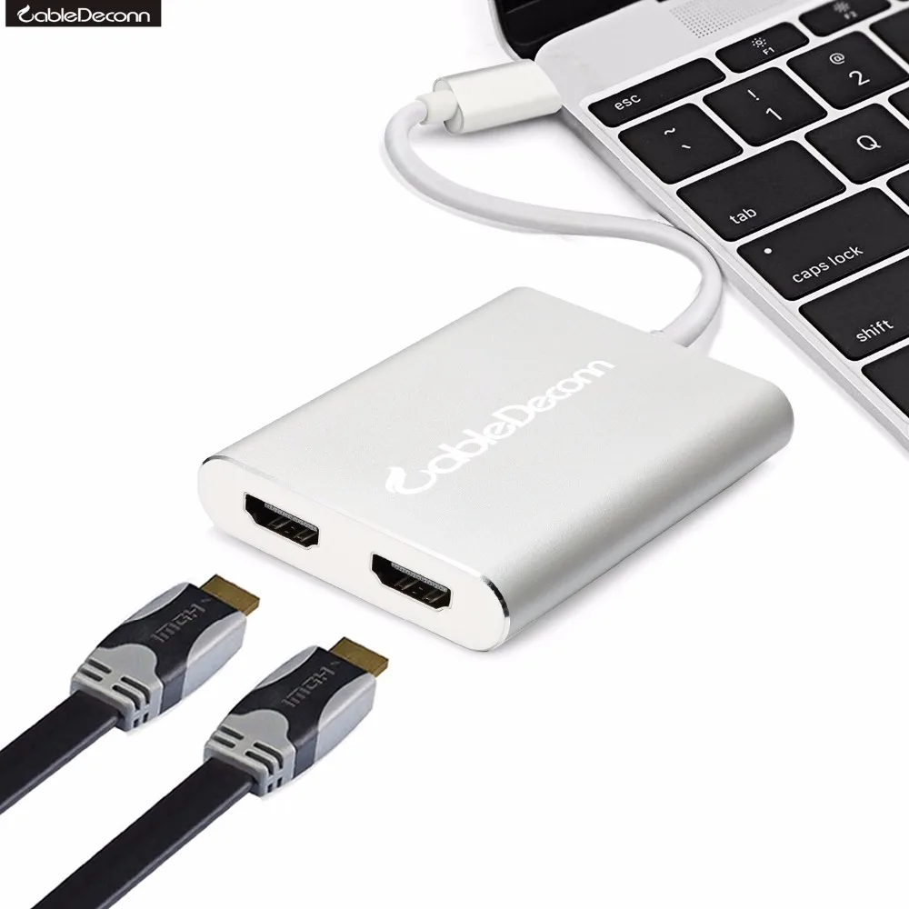 

Thunderbolt 3 Hub USB-C Type-c to UHD 2xHDMI 4K 30Hz Female Cable Adapter Extending different Image for Windows Computers
