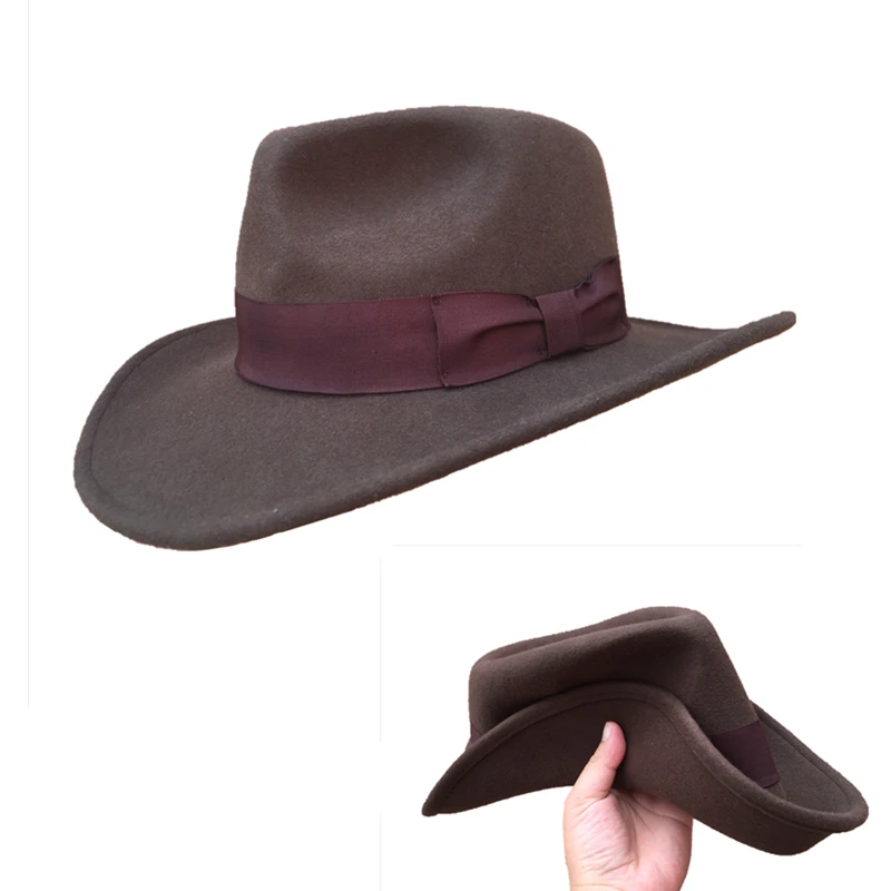 

Wool Felt Brown Fur Crushable Cowboy Fedora Hats Indiana Jones Outback Hat