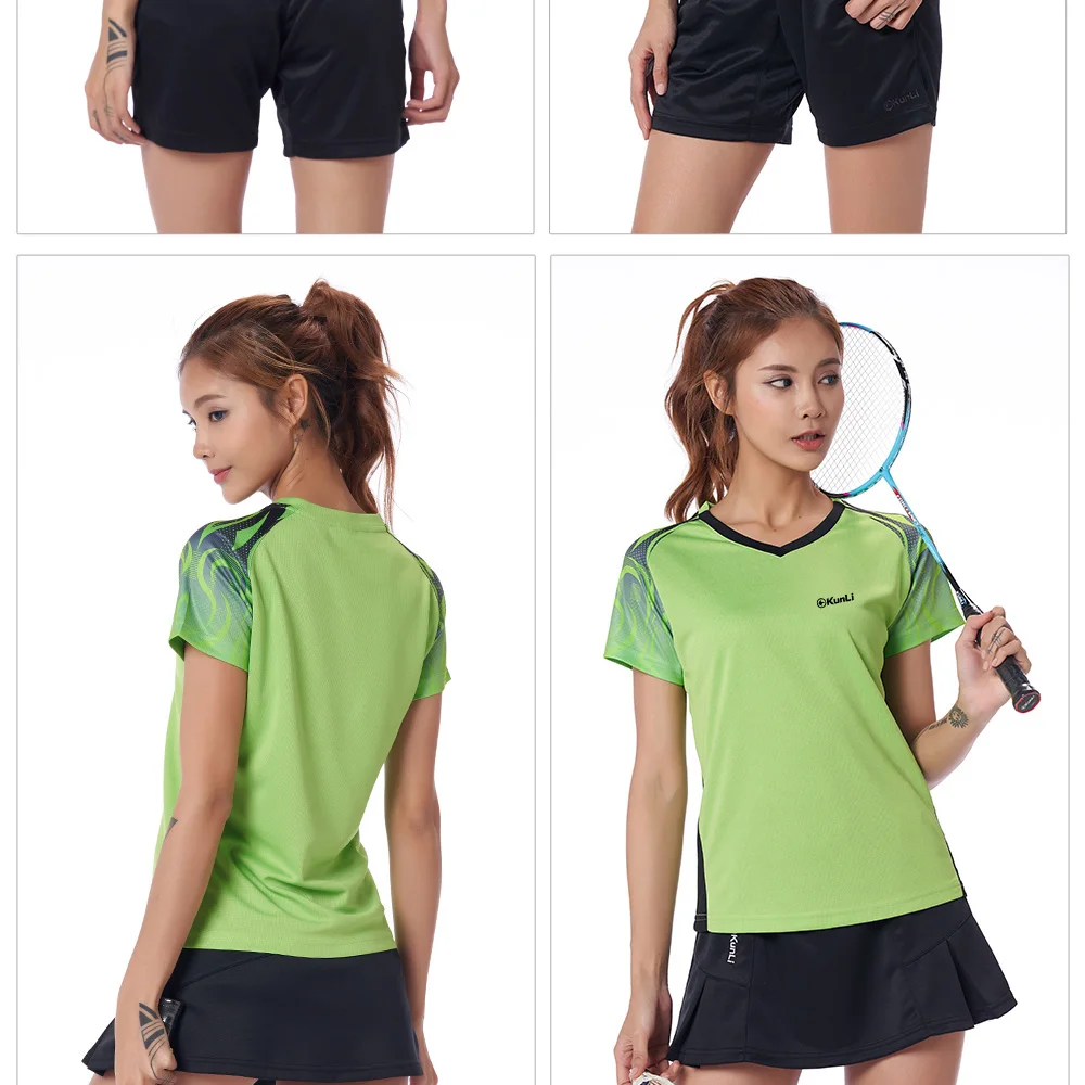 Kunli короткая теннисная рубашка Женская Спортивная одежда для бадминтона одежда для бега футболка баскетбольная волейбольная рубашка