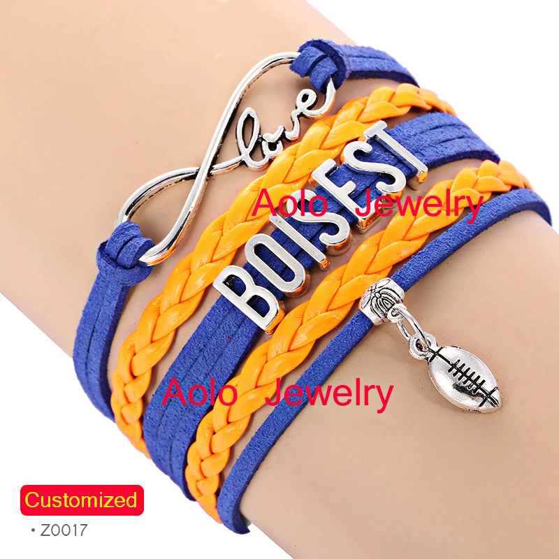 

BOISE ST Football Infinity Charm Bracelet BLUE/ORANGE Always Popular Unisex Jewelry Drop Shipping #1346