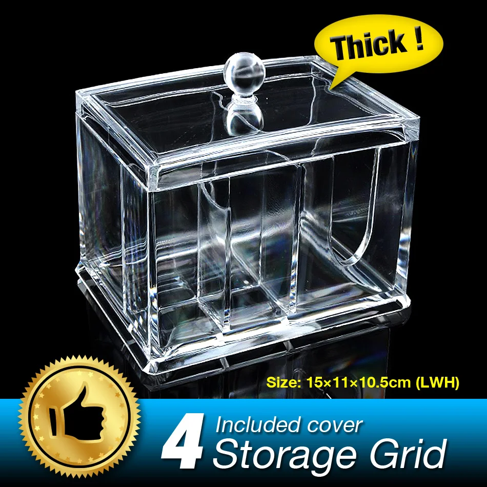 

Cheap 4 Grids Storage Holder Organizer Makeup Case Display Stand Q-tip Cotton Swabs Holder Box Clamshell Clear Acrylic EQC363