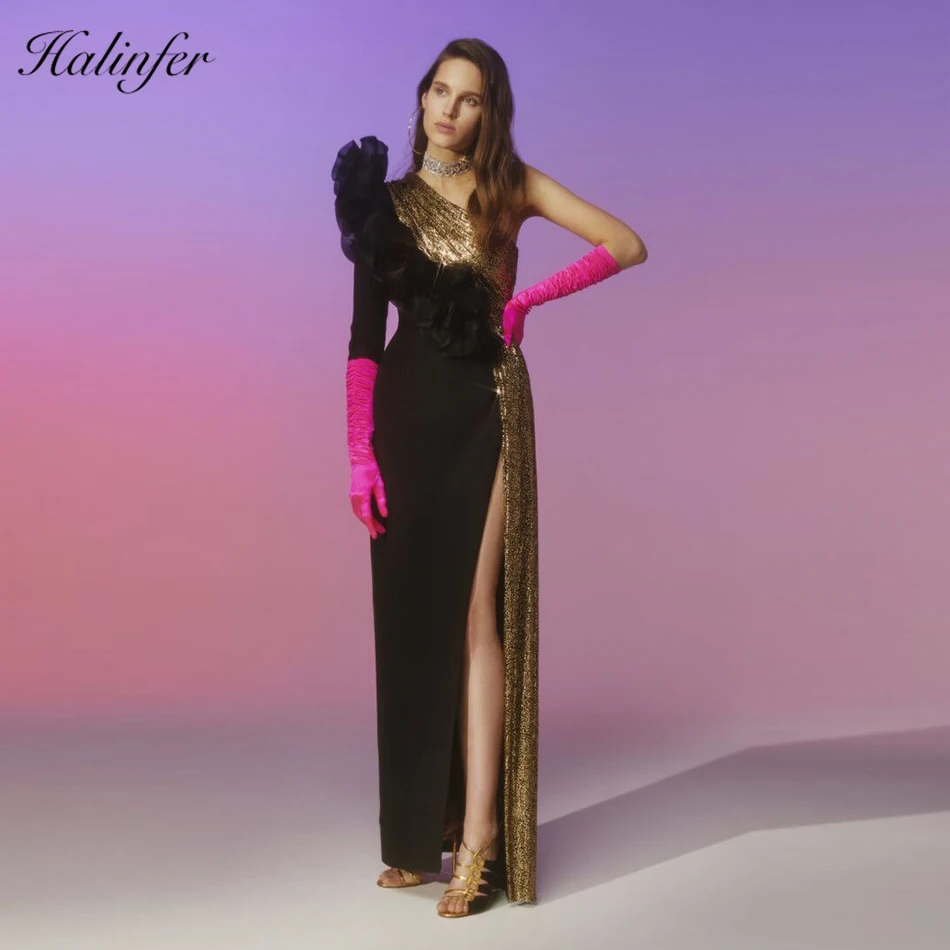 

Halinfer 2018 New Autumn women dress sexy bodycon Open Fork One-Shoulder Rayon dress celebrity party dress vestidos