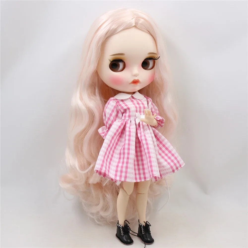 Ледяная фабрика blyth кукла 1/6 bjd белая кожа сустава тела бледно-розовые волосы, новое матовое лицо резные губы с бровями, BL136/2352 30 см
