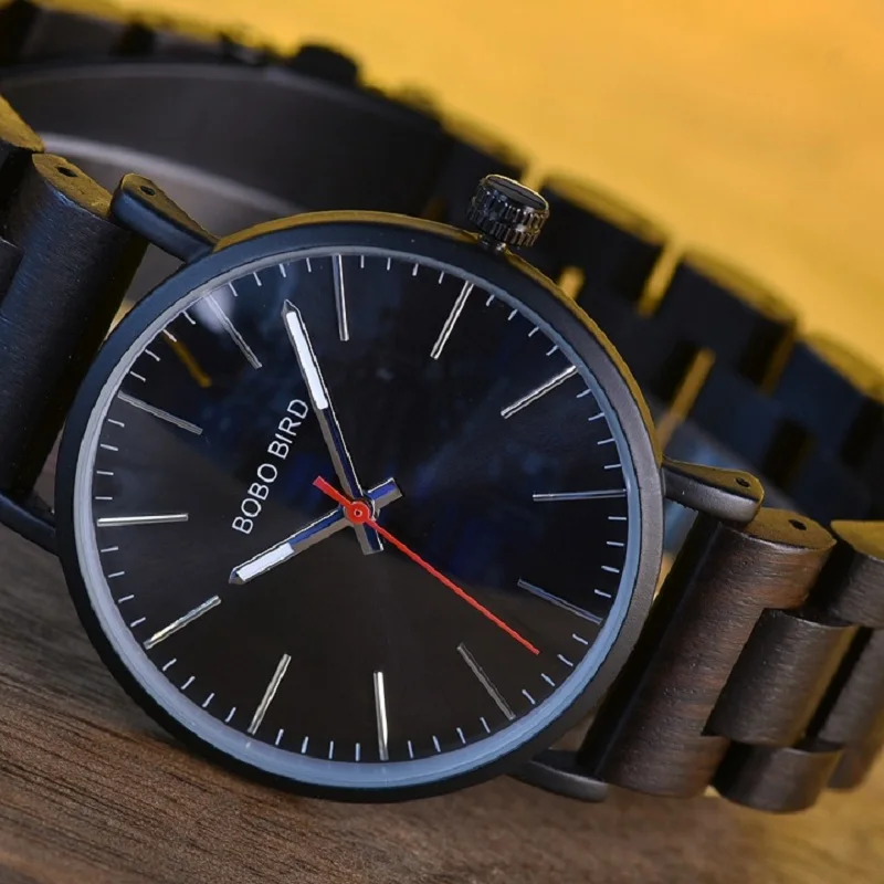BOBO BIRD Men Watches Wooden Quartz Wristwatches Luxury Ebony wood watch band relogio masculino C-Q30