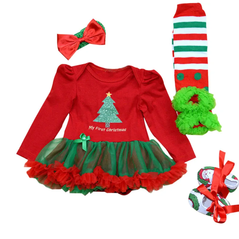 Комплект из 4 предметов Одежда для маленьких девочек с надписью My First Christmas