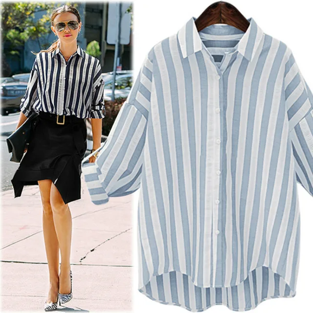 Aliexpress.com : Buy Blue White Striped Women Blouses Summer Long ...