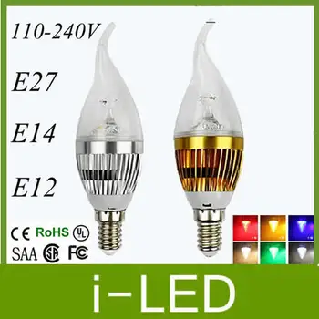 

LED E14 E12 E27 Candle bulbs light lamp high power Dimmable 3W led spotlights Warm Pure Cool White 110V 220V + CE ROHS UL cUL