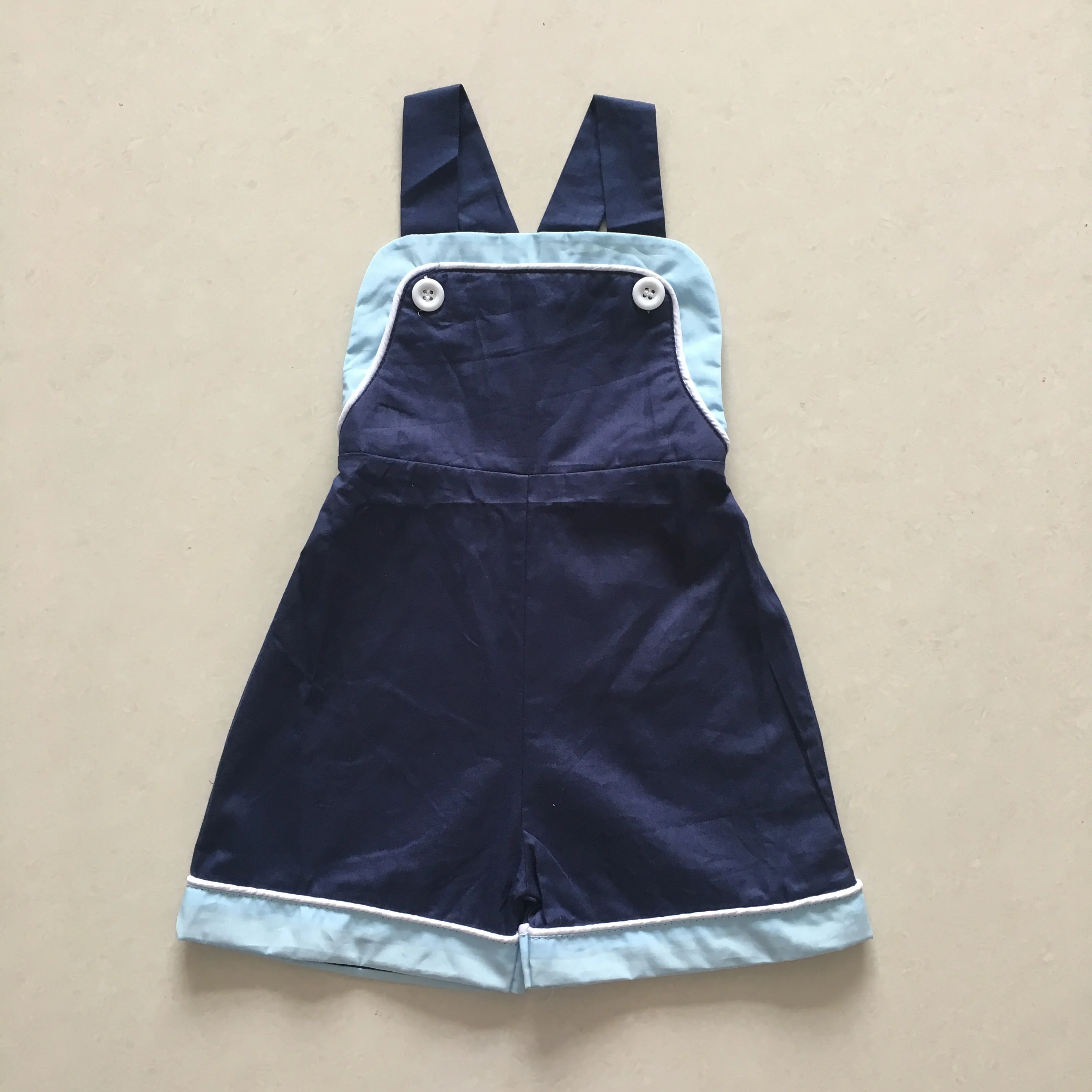 

Puresun Factory Wholesale Summer Design Baby Girl Romper Kid Navy Blue Solid Clothes Children Boutique Outfit
