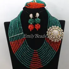 Специальное предложение, романтические свадебные комплекты ювелирных изделий, модные нигерийские Свадебные африканские бусы, комплект ювелирных изделий, бирюзовый зеленый AIJ996